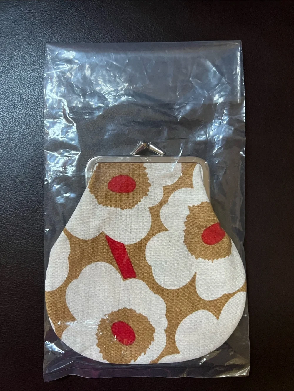 Marimekko Wallet Unikko Tan and Red Small Coin Purse - Picture 10 of 11